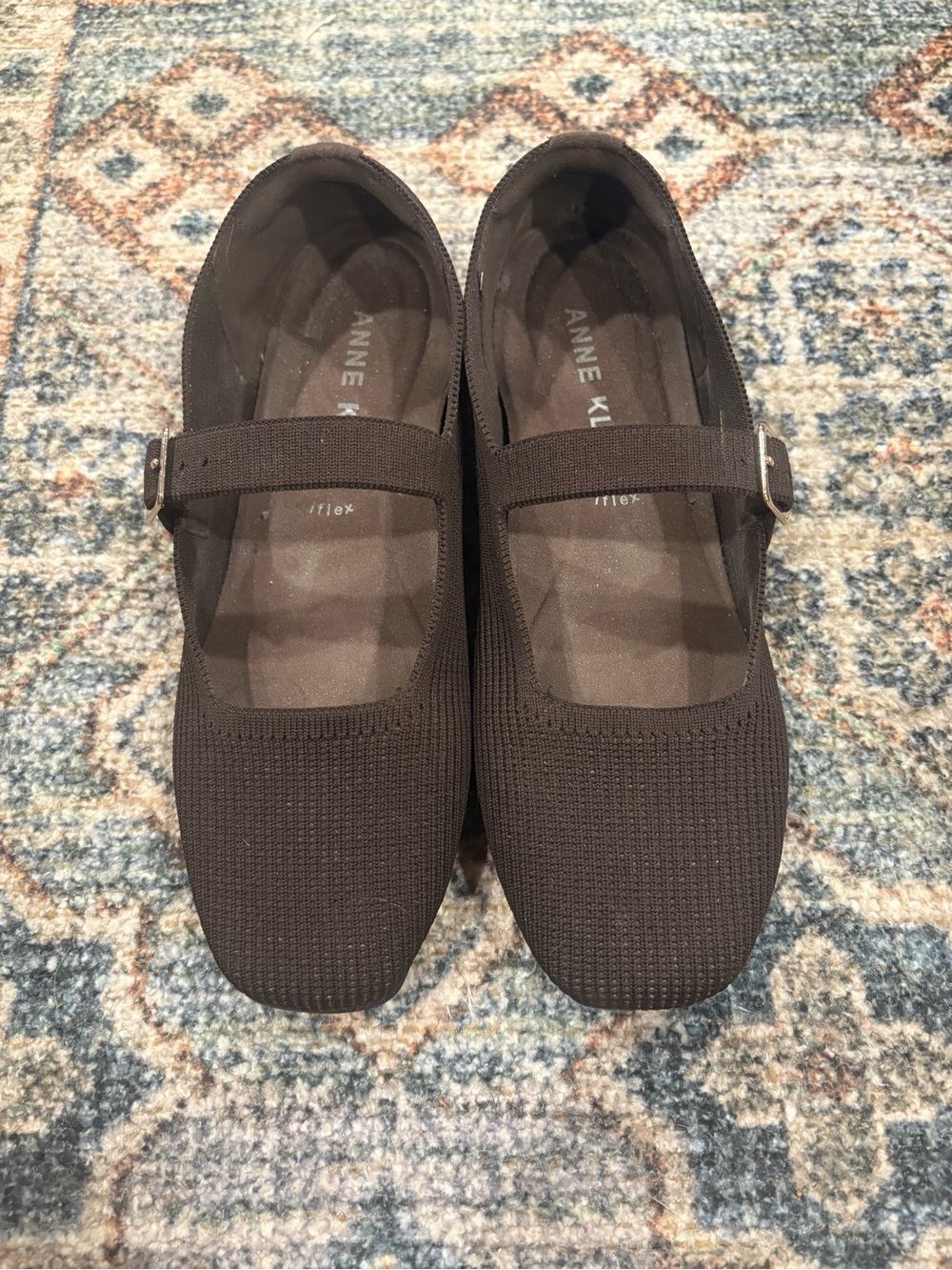 Anne Klein Brown Knit Mary Jane Flats with Strap